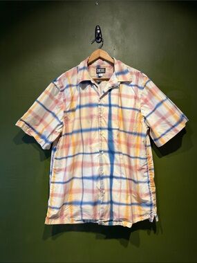 Diesel Short-Sleeve Plaid Camp Shirt - Blue, Pink, Yellow